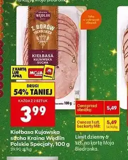 Biedronka Kiełbasa kujawska sucha z borów tucholskich Kraina Wędlin oferta