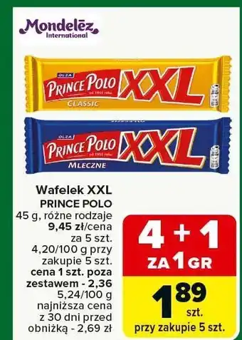 Carrefour Market Wafelek XXL PRINCE POLO różne rodzaje Mondelez oferta