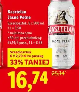 Lidl Kasztelan Jasne Pełne, 6 x 500 ml oferta