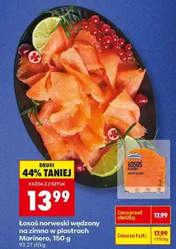 Biedronka Łosoś norweski wędzony na zimno w plastrach Marinero, 150 g oferta