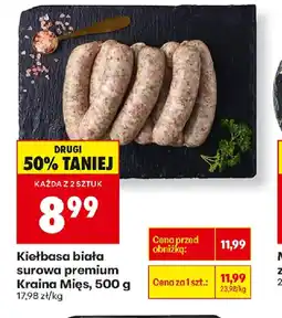 Biedronka Kiełbasa biała surowa premium Kraina Mięs oferta