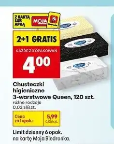 Biedronka Chusteczki higieniczne 3-warstwowe Queen oferta