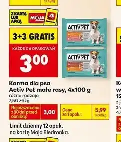 Biedronka Karma dla psa kurczak-jagnięcina + wołowina w galarecie Activ Pet oferta