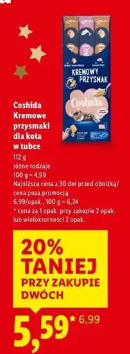 Lidl Kremowy przysmak dla kota drób i wątróbka + łosoś Coshida oferta