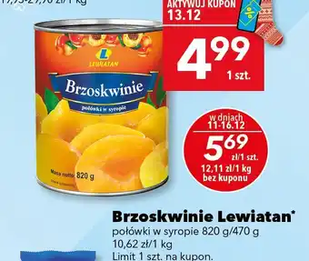 Brzoskwinie Lewiatan połówki w syropie 820g