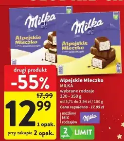 Intermarche Czekolada Alpejskie Mleczko MILKA wybrane rodzaje oferta