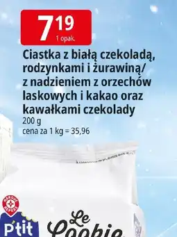 E.Leclerc Ciastka z białą czekoladą, rodzynkami i żurawiną/ z nadzieniem z orzechów laskowych i kakao oraz kawałkami czekolady oferta