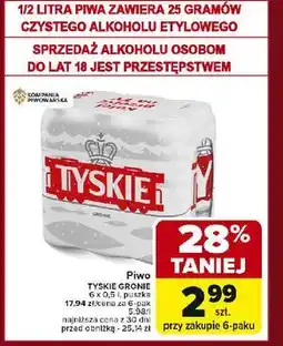 Carrefour Piwo Tyskie gronie, 6 x 0,5 L oferta