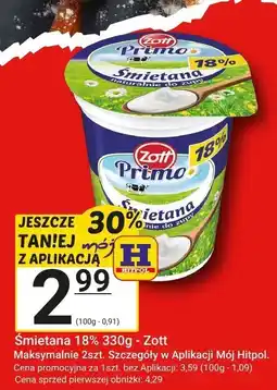 Hitpol Śmietana 18% 330g - Zott oferta