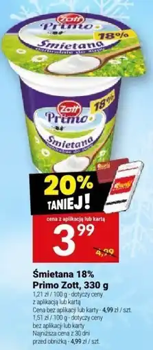 Twój Market Śmietana 18% Primo Zott, 330 g oferta