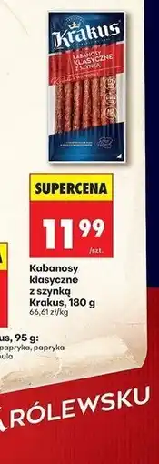 Biedronka Kabanosy klasyczne z szynką 180 g Krakus oferta