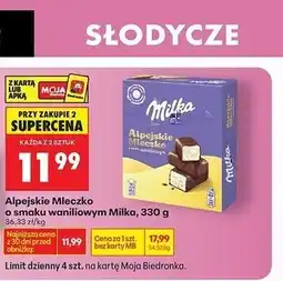 Biedronka Alpejskie Mleczko o smaku waniliowym Milka oferta