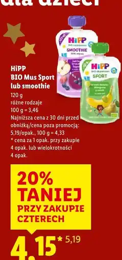 Lidl BIO Mus Sport różne rodzaje HiPP oferta