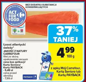 Łosoś atlantycki świeży JAKOŚĆ Z NATURY CARREFOUR filet ze skórą