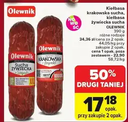 Carrefour Kiełbasa krakowska sucha, kiełbasa żywiecka sucha OLEWNIK 390 g oferta