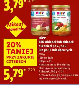 Lidl Obiadek HiPP BIO dla dzieci po 7., po 9. lub po 11. miesiącu życia oferta