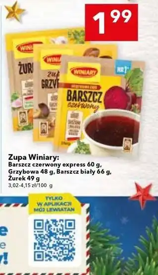 Zupa Winiary: Barszcz czerwony express 60 g, Grzybowa 48 g, Barszcz biały 66 g, Żurek 49 g