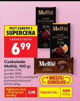 Biedronka Czekolada Meltié 100g - gorzka 70%, gorzka 85%, gorzka 70% z pistacjami, gorzka owocowa oferta