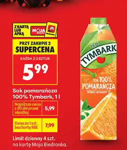 Biedronka Sok pomarańcza 100% Tymbark, 1 L oferta