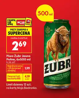 Biedronka Piwo Żubr Jasne Pełne, 6x500 ml oferta