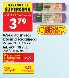 Biedronka Worki na śmieci z taśmą ściągającą Zosia, 35 L, 15 szt. lub 60 L, 15 szt oferta
