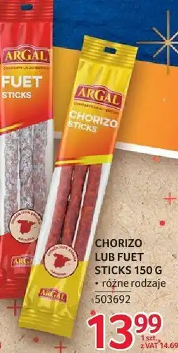 Selgros Chorizo lub Fuet Sticks Argal 150g - różne rodzaje oferta