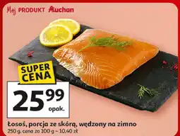 Auchan Łosoś, porcja ze skórą, wędzony na zimno, 250 g Auchan oferta