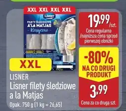 ALDI Lisner filetly śledziowe a la Matjas XXL opak. 750 g (1 kg = 26,65) oferta