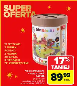 Carrefour Klocki drewniane + mata z puzzli FARMA oferta