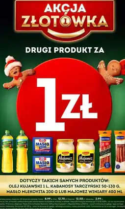 Żabka Olej Kujawski 1L, Kabanosy Tarczyński 50-130 G, Masło Mlekovita 200 G lub Majonez Winiary 400 ML oferta