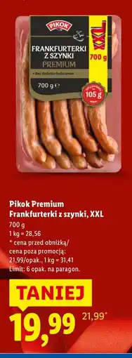 Lidl Frankfurterki z szynki XXL 700g Pikok oferta
