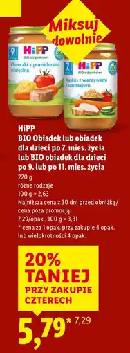 Lidl Obiadek BIO dla dzieci po 7., 9., lub 11. mies. życia, różne rodzaje HiPP oferta