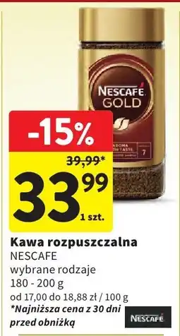Intermarche Kawa rozpuszczalna NESCAFE Gold, wybrane rodzaje, 100 - 200 g, od 17,00 do 18,88 zł / 100 g oferta