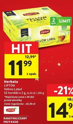 Intermarche Herbata LIPTON Yellow Label, 2 g, 6,52 zł / 100 g oferta