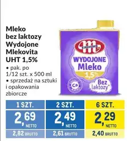 Makro Mleko bez laktozy Wydojone Mlekovita UHT 1,5% oferta