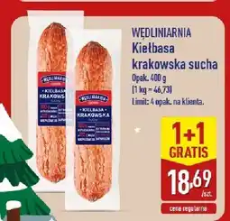 ALDI Kiełbasa krakowska sucha 1+1 GRATIS Wędliniarnia oferta