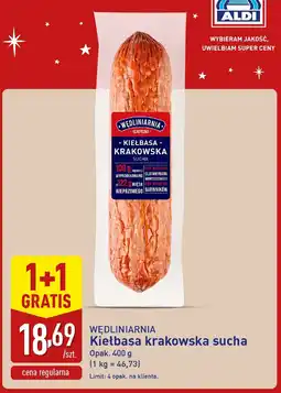 ALDI Kiełbasa krakowska sucha 400 g 1+1 GRATIS Wędliniarnia oferta