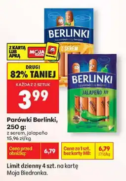 Biedronka Parówki Berlinki, 250 g: z serem, jalapeño oferta