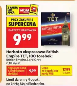 Biedronka Herbata ekspresowa British Empire TET, 100 torebek: British Empire, Lord Grey oferta