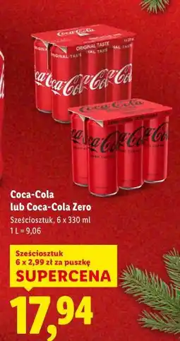 Lidl Coca-Cola lub Coca-Cola Zero (6 x 330 ml) oferta