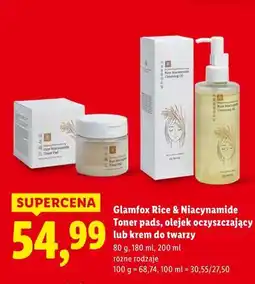 Lidl Glamfox Rice & Niacynamide (Toner pads, olejek oczyszczający, krem do twarzy) oferta