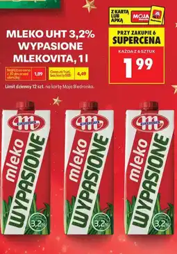 Biedronka Mleko UHT 3,2% Wypasione Mlekovita, 1L oferta