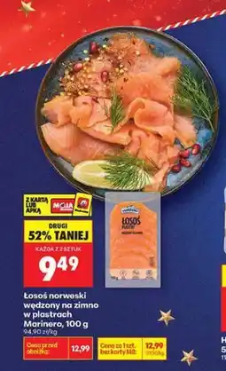 Biedronka Łosoś norweski wędzony na zimno w plastrach Marinero, 100 g oferta