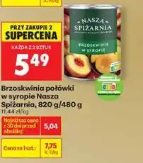 Biedronka Brzoskwinie połówki w lekkim syropie, Nasza Spiżarnia, 2 x 480g/480g oferta