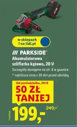 Lidl Parkside Akumulatorowa szlifierka kątowa, 20 V oferta