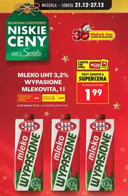 Biedronka Mleko UHT 3,2% wypasione Mlekovita, 1 l oferta