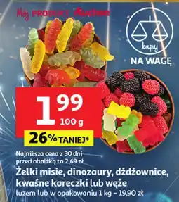 Auchan Żelki misie, dinozaury, dżdżownice, kwaśne koracki lub węże luzem lub w opakowaniu 1 kg Auchan oferta