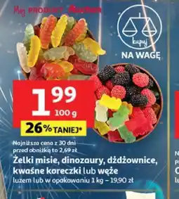 Auchan Zelki misie, dinozaury, dżdżownice, kwaśne koreczki lub węże oferta