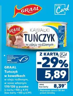 Kaufland Tuńczyk w kawałkach w oleju roślinnym, w sosie własnym oferta