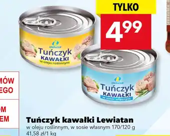 Tuńczyk kawałki Lewiatan w oleju roślinnym, w sosie własnym 170/120 g